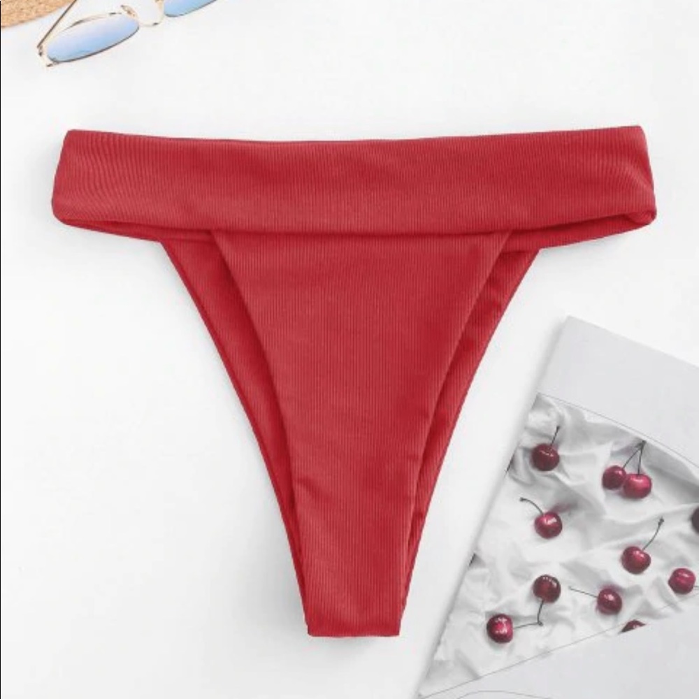 Zaful High Cut Wide Waistband Ribbed Bikini Bottom